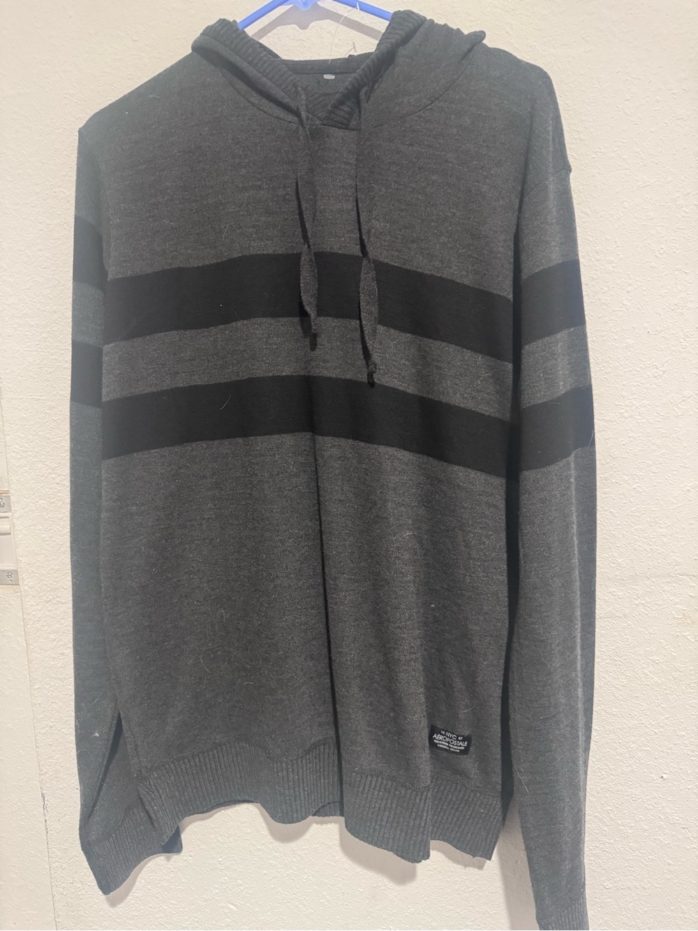 Aeropostale Men's Gray Hoodie Sweater with Black Stripes